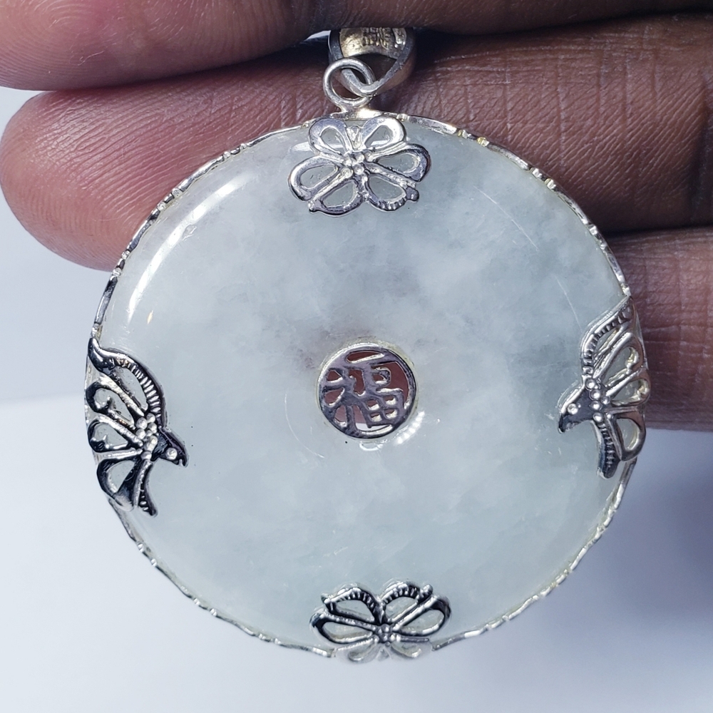 Jadeite Jade Stone Sterling Silver Donut Pendant